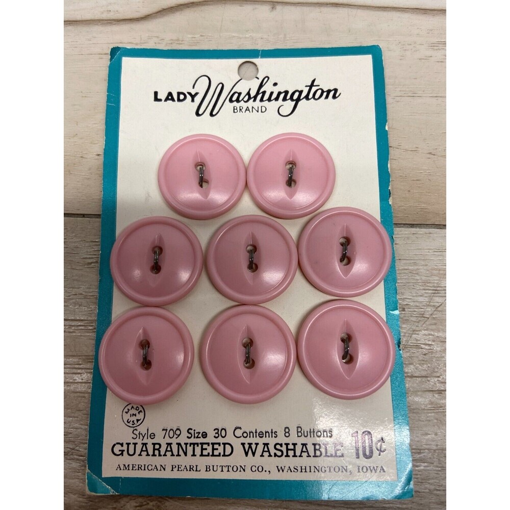 Vtg Lady Washington 8 Pink Buttons Size 3/4in On Card